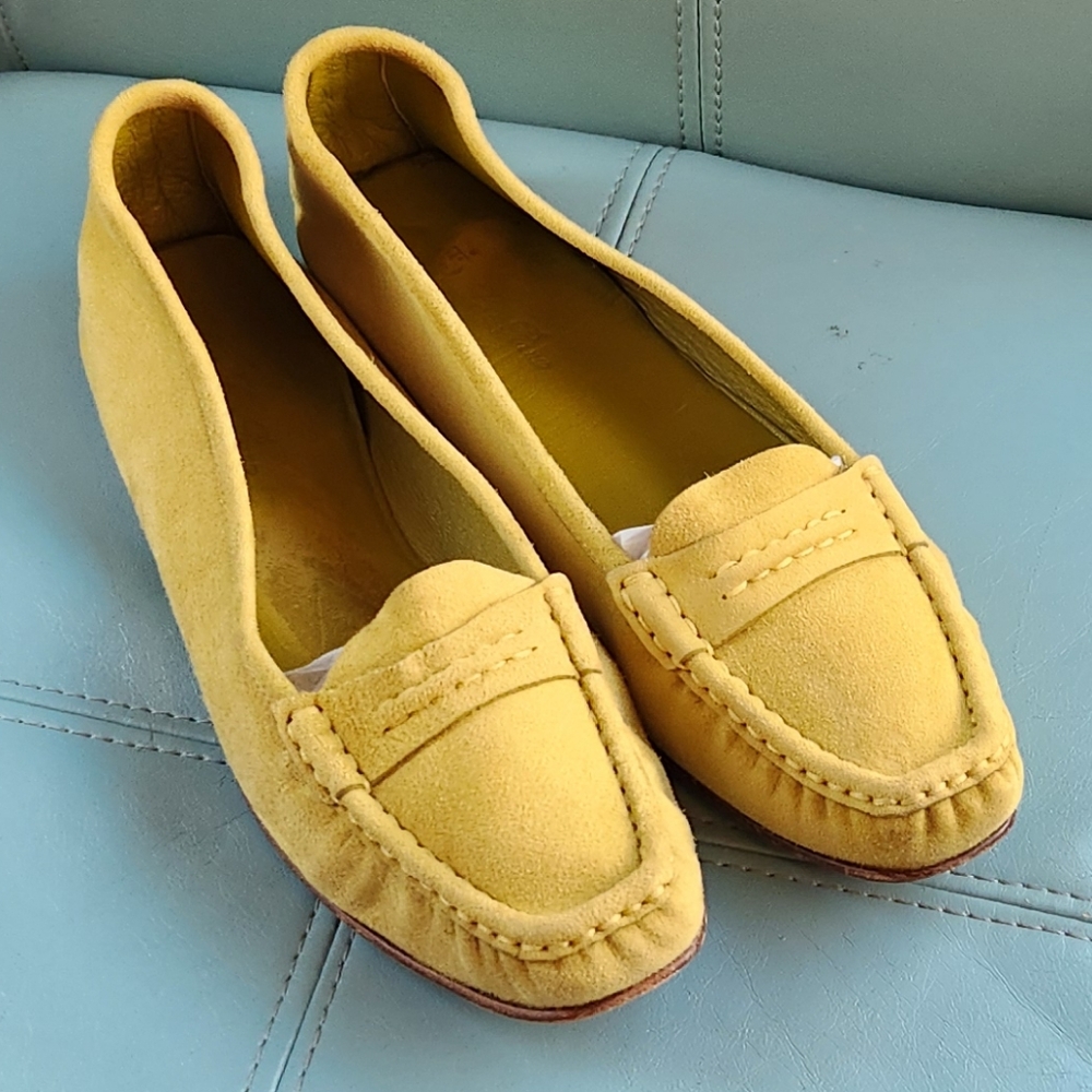 LORO PIANA Celery Chartruese Suede Leather Italy  Ballet Flats Loafers 39 8.5N